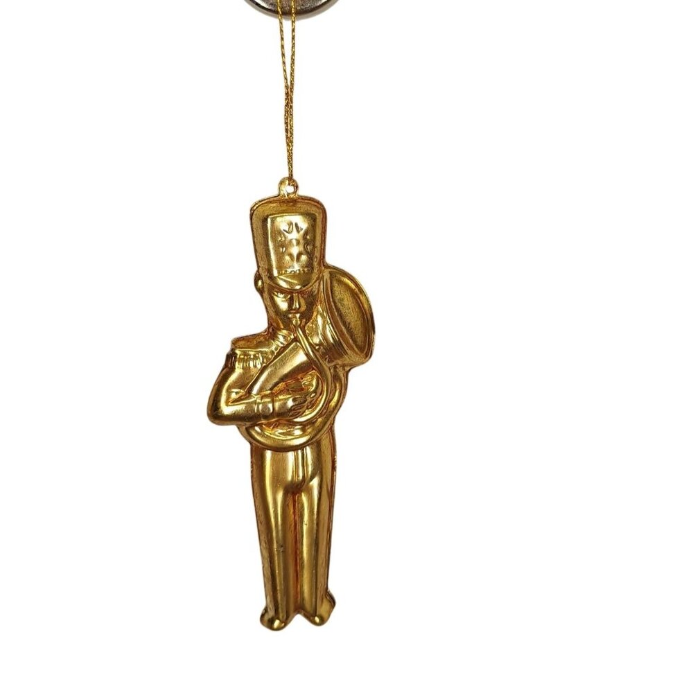 Vintage‎ Gold Tone Nutcracker Soldier Tuba Player Christmas Ornament
